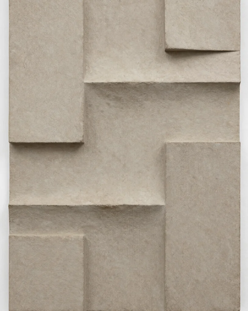 High-resolution full-frame photograph of a contemporary abstract sculpture, textured surface, neutral studio daylight, c