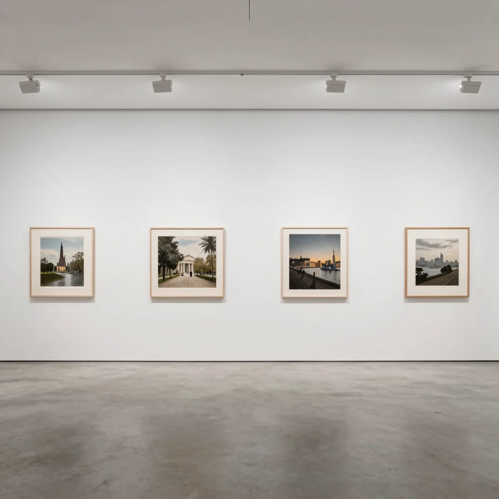 Archival gallery photography of an installation view with subtle ambient studio light, orthographic capture, clean white